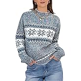 Snowflake Christmas Sweater for Women Casual Crewneck Long Sleeve Knitted Pullover Winter Holiday Jumper