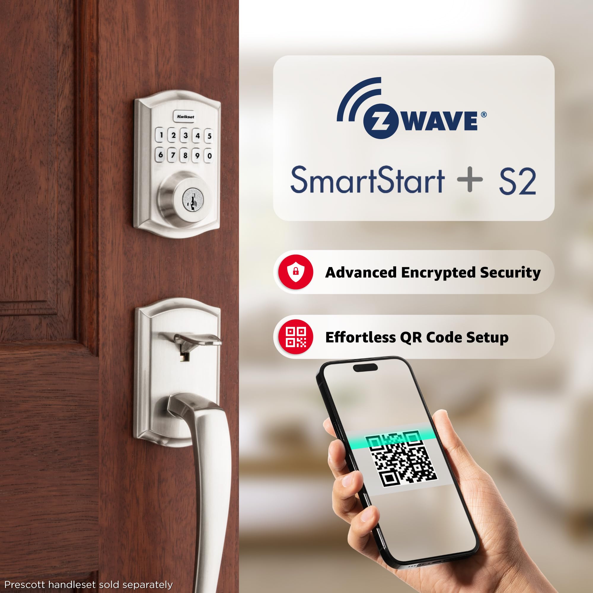 Kwikset HomeConnect 620 Z-Wave Long Range Enabled Keypad Smart Lock Convenient Keyless Entry, Customizable User Codes, Ring Alarm Compatible, Hub Required, Sold Separately Satin Nickel Traditional
