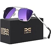 LUENX Mens Women Polarized Sunglasses Aviator, Square Polygon Lens Driving UV 400 Protection With Accessories 58mm Small