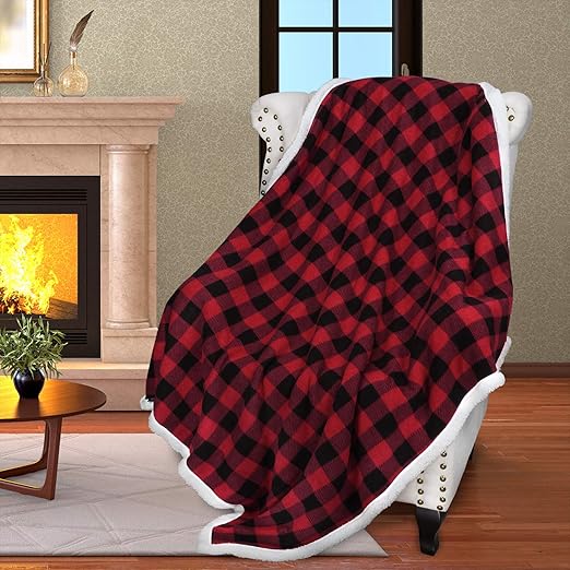 Amazon Com Catalonia Buffalo Plaid Sherpa Throw Blanket Micro