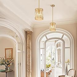 2 Pack Gold Pendant Lights Kitchen Island, Crystal