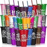 Mifoci Bulk Employee Appreciation Gifts 24oz Plastic Cups Tumblers with Straw Lid Staff Team Teacher Appreciation Gifts Reusable Inspirational Cups for Coworker Employees Volunteer(Multicolor,30 Pcs)