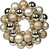 Christmas Ball Wreath 13" Xmas Wreaths Ornaments Glitter Thicken Shatterproof Garland Decoration for Door Wall Mantel Holiday Party Decor, Gold