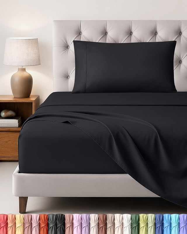 Set Lenzuola Letto 3 Pezzi, 90x190cm, Nero