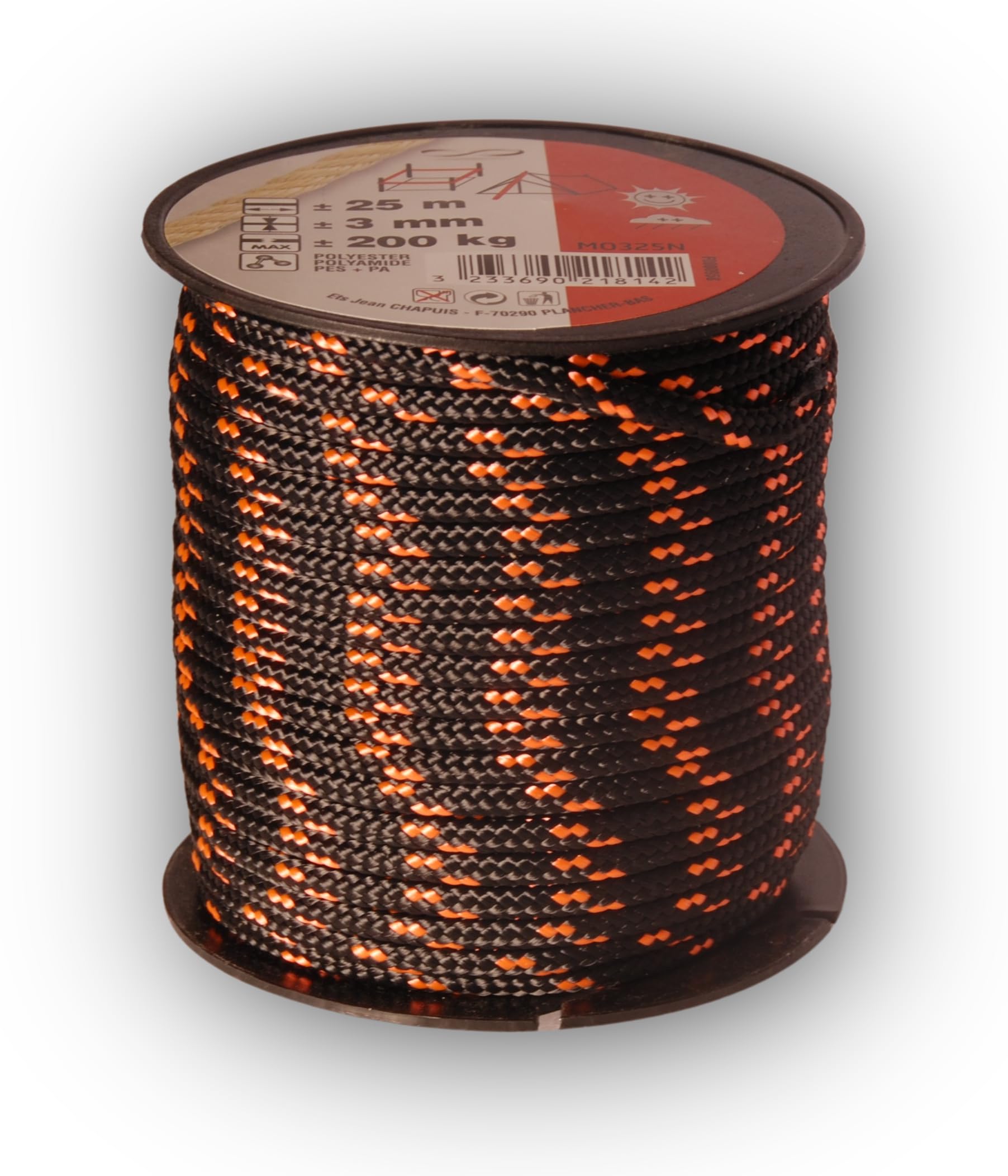 Chapuis MO325N Halyard Polyester Maximum Load 200 kg Diameter 3 mm x Length 25 m Black/Orange