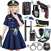 Loscola Police Costume for Girls Kids, Police Officer Costumes for Girl, Halloween Costume Girls for 3-12, Cop Uniform
