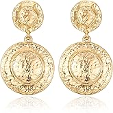 TONLUYAX Hammered Disc Earrings for Women, Vintage Disc Earrings Drop Dangle Earrings Jewelry