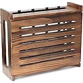 Wooden WiFi Router Storage Box - Standard Wall Mountable Decorative Modem Shelf Hider Cover with Cable Management System - Home Organization Solution for Routers Up To 11" Tall - Dark Oak