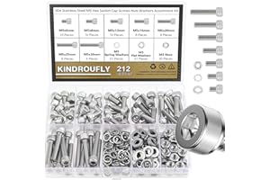 Kindroufly 212 Pieces M5 x 6/8 /12/16 /20/25 /30mm Hex Socket Head Cap Screws Nuts Washers Assortment Kit, 304 Stainless Steel, Fully Machine Thread
