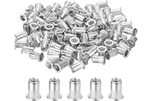 uxcell 120Pcs Rivet Nuts Flat Head, 1/4 Aluminum Alloy Threaded Insert Nuts Knurled Body