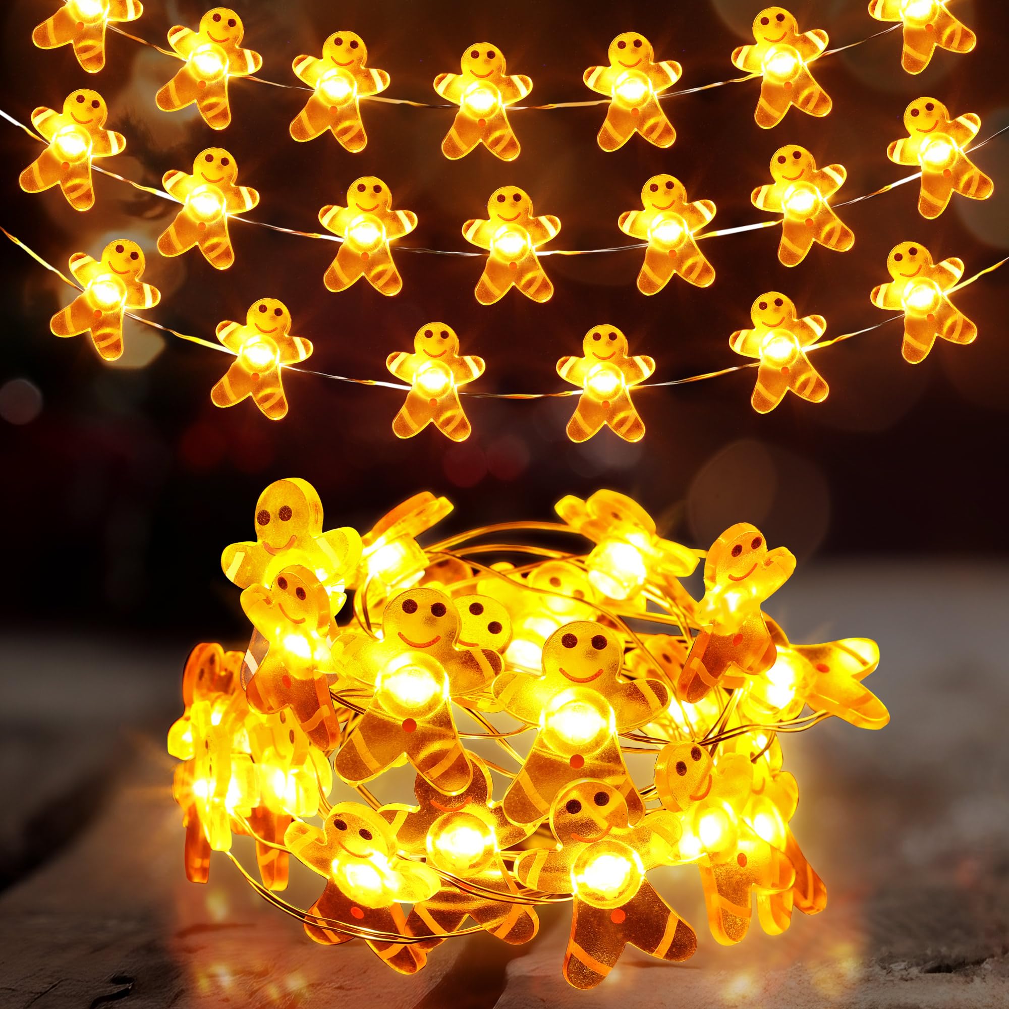 Christmas Lights Decoration Xmas Gingerbread Man 40 LED String Lights with Button Control for Christmas Home Party Bedroom Xmas Decor 10ft (Gingerbread Man)