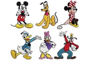 AYVISION 6Pcs Kids Cute Cartoon Mickey Minnie Mouse Iron On Patches for Clothing Sew On/Iron On Applique Embroidered Patches for T-Shirt, Jackets, Jeans, Vests,Hats, Backpacks