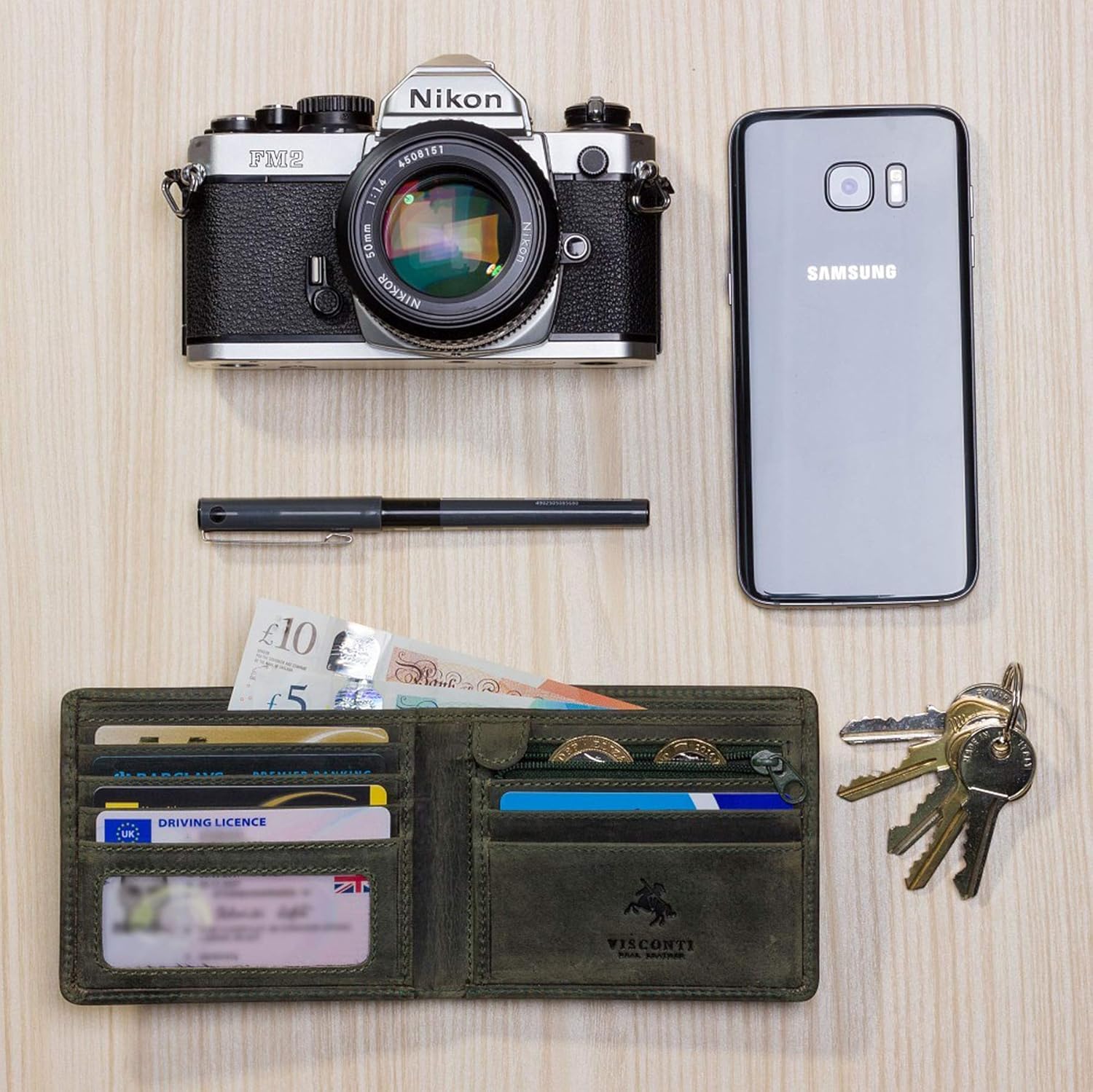 VISCONTI, Men's Small Bifold Leather Wallet, RFID Protected, 6 Credit Card Slots, Note Section & Coin Pocket, Gift Boxed - Image 3