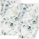 Accnicc 2 Pack Sage Green Eucalyptus Hand Towels for Bathroom Decorative Plant Leaves Dish Kitchen Towels Botanical Absorbent Soft Microfiber Bath Towels Hotel Spa Decor