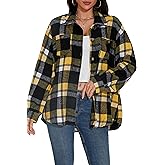 GUANYY Womens Flannel Shirts Button Down Plaid Shacket Long Sleeve Collared Business Casual Work Tops