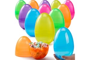 JOYIN 12 Pcs 7" Jumbo Plastic Easter Eggs, Clear 6 Assorted Colors Empty Eggs for Filling Treats Easter Party Favor Hunt Basket Stuffers Fillers Classroom Prize Supplies Toy