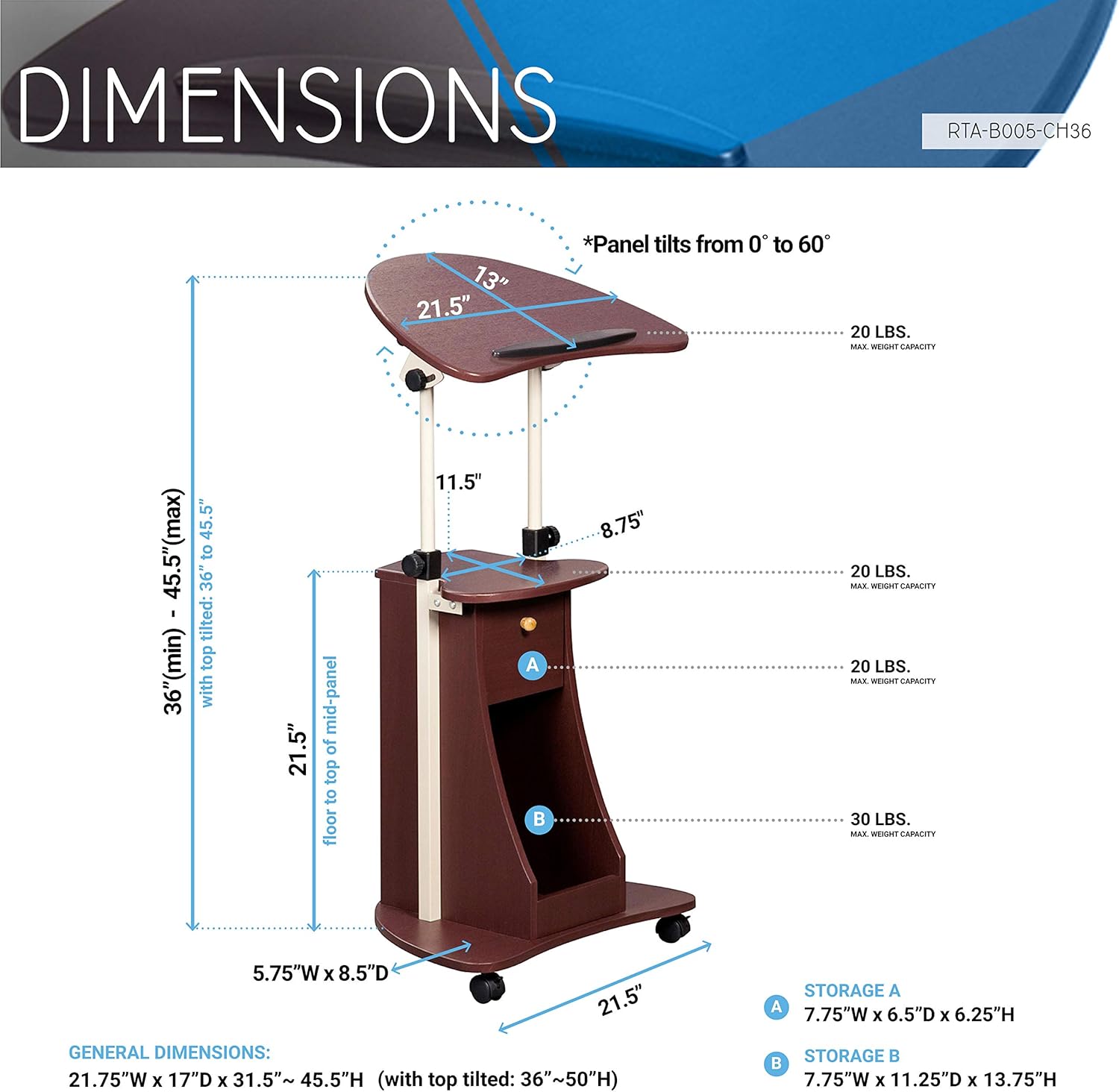 Techni Mobili Sit-to-Stand Mobile Medical Laptop Computer Cart, Chocolate: Kitchen & Dining