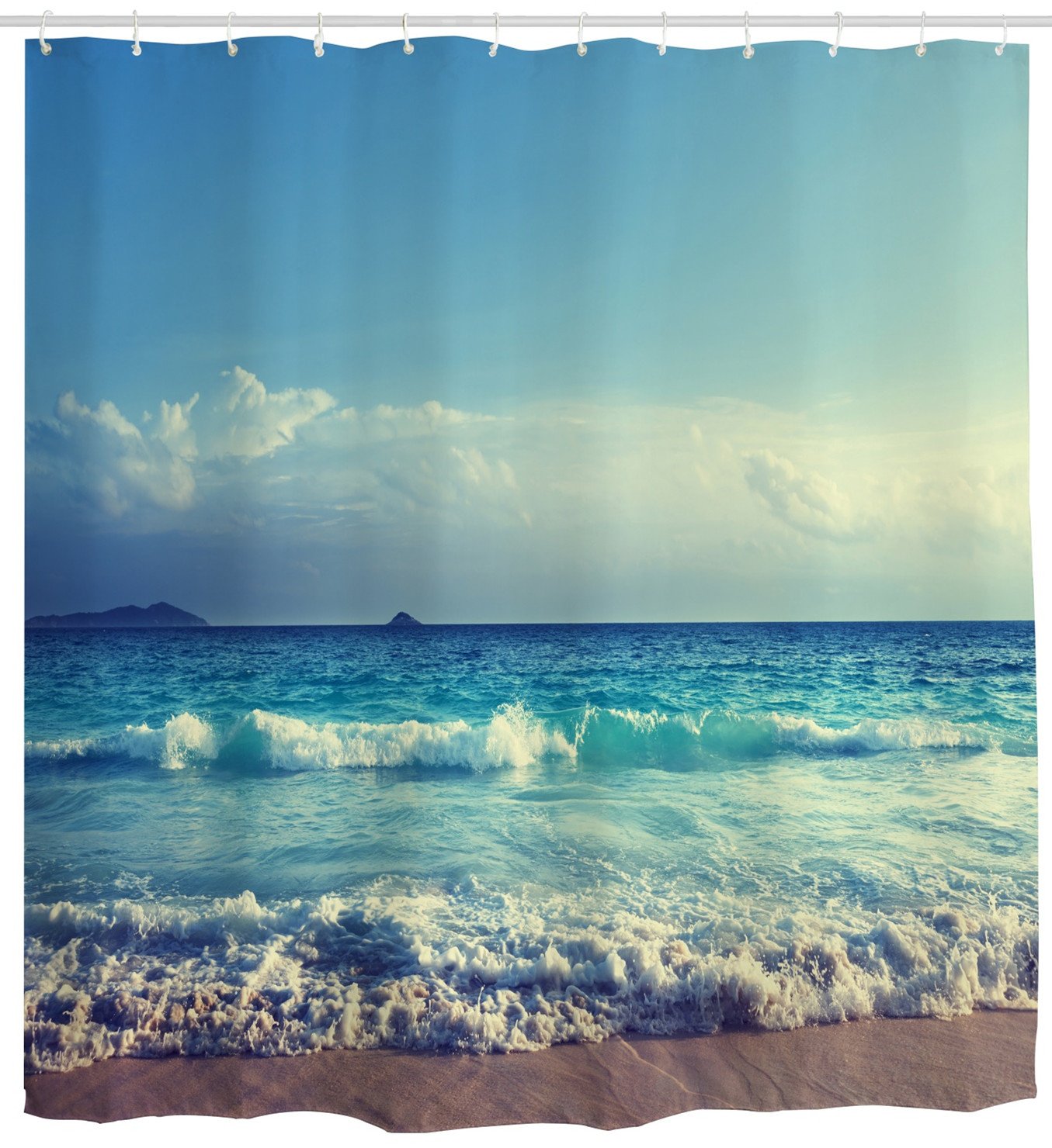 goodbath Extra Long Shower Curtain 240cm, Ocean Waves Sky Waterproof Anti Mould Fabric Shower Curtains for Wet Room,180 x 240cm Drop(72x94), Blue White Brown
