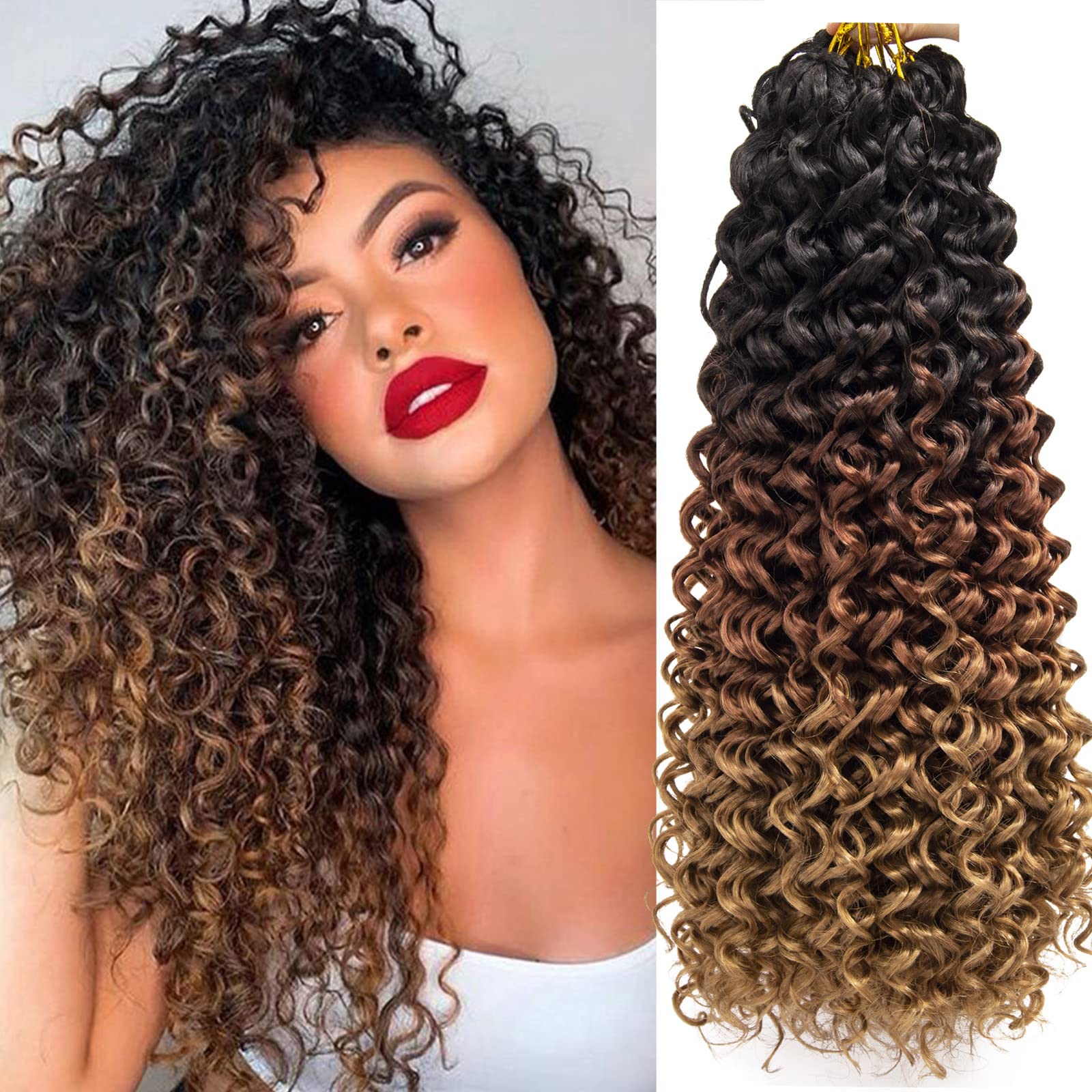 Photo 1 of 8 Packs Curly Crochet Hair GoGo Curl Crochet hair for Women Deep Wave Braiding hair,Synthetic Bohemian Crochet Braid Water Wave Crochet hair Extensions(18inch, 1B/30/27)
