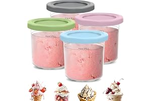 KANGBO Fit For Ninja Creami Replacement Pints and Lids 4 Pack, 16OZ Compatible with NC301/NC300/NC299AMZ/NC290 Series for Ice Cream, Sorbet, Frozen Desserts BPA-Free Dishwasher-Safe