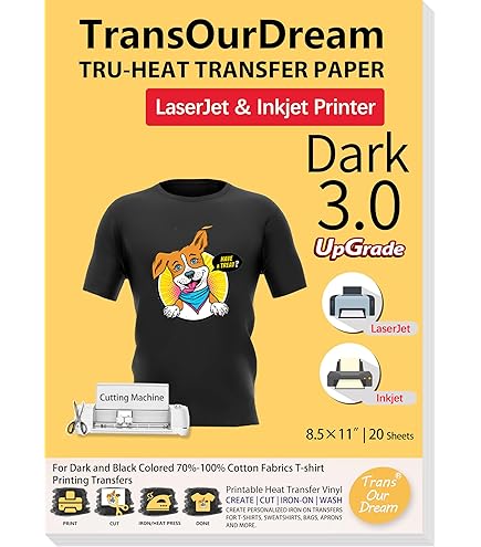TRANSMILE 7 Feuilles A4 Papier Transfert Tissu Non Thermocollant – Vinyle Imprimable Jet D'Encre Amovible