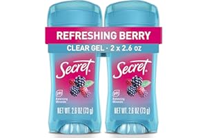Secret Fresh Antiperspirant Deodorant for Women, 72hr Breathable Sweat & Odor Protection, Instant Freshness & Gentle, PH Balancing Minerals, Clear Gel, Refreshing Berry Scent, 2.6 oz (Pack of 2)