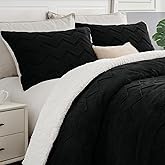 BEDELITE Fluffy King Size Comforter Set - Super Soft Sherpa Black Comforter for King Size Bed, Luxury Warm Bedding Set for Winter, Fuzzy Bed Set 3 Pieces (1 Comforter, 2 Pillowcases)