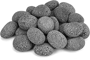 Skyflame 2-3 Inch Round Lava Rock Pebbles, Natural Tumbled Lava Stones for Indoor Outdoor Fire Pit | Fireplaces | Garden Landscaping Decoration | Cultivation of Potted Plants | 15 Pounds