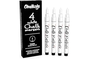CHALKOLA Extra Fine Tip White Chalk Markers (4 Pack 1mm Point) Chalk Pens - White Dry Erase Marker Pen for Blackboard, Chalkboards, Windows, Glass, Bistro, Signs