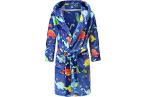 CJMJXPH Kids Toddler Boys Girls Fleece Robe Soft Hooded Bathrobe Pajamas Sleepwear 2-16 Years