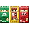 Twinings Black Tea Variety 3-Pack – Earl Grey, English Breakfast, and Irish Breakfast Tea Bags, Caffeinated, 20 Count Each