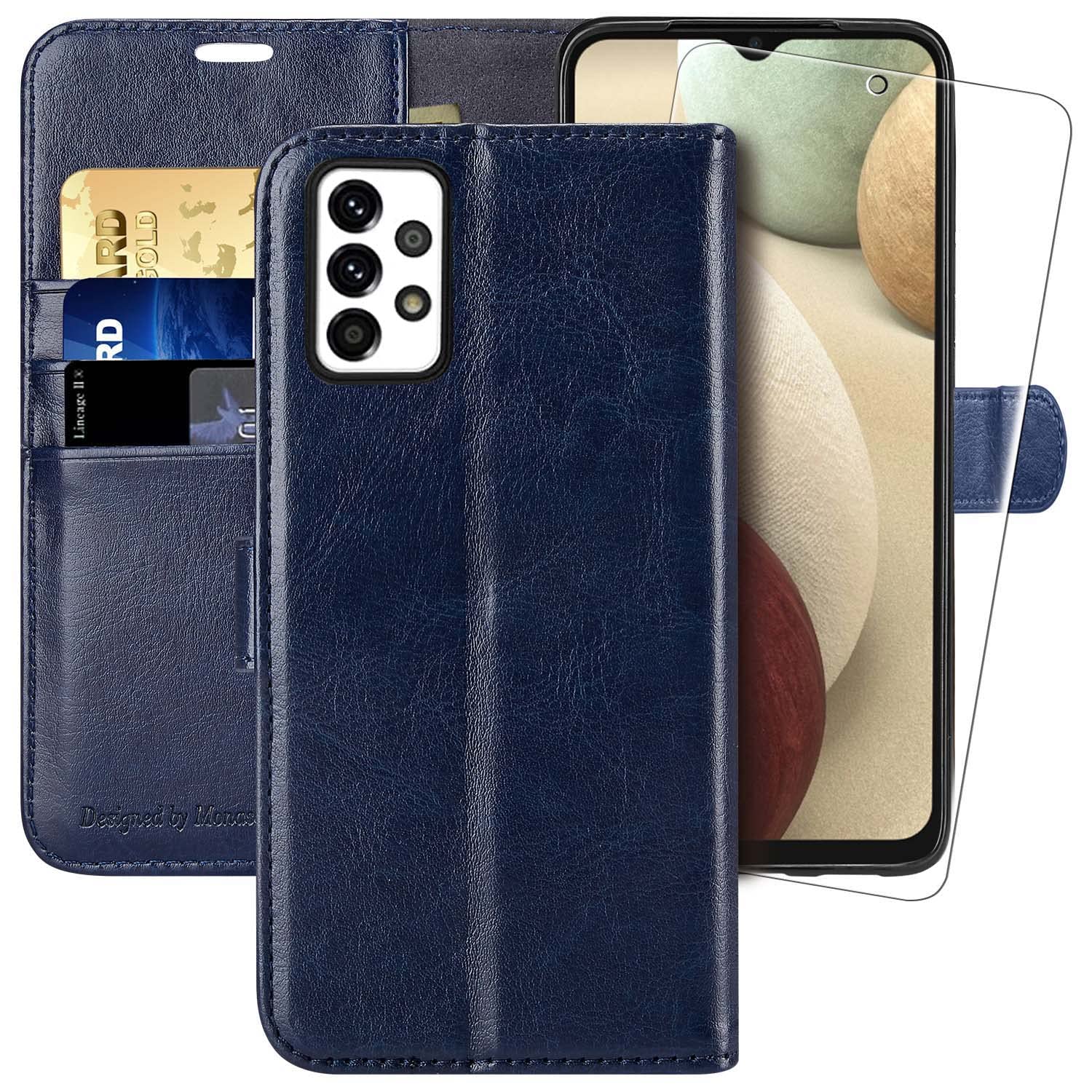 MONASAY Case for Galaxy A53 (6.5") 5G 2022, Magnetic Closure PU Leather Wallet Stand Cover with [RFID Blocking] [Screen Protector] Credit Card Slots, Book Flip Folio compatible for Galaxy A53