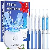 Teeth Whitening Kit with LED Light,Teeth Whitening 4 Whitening Gels & 2 Desensitizing Gels 35% Carbamide Peroxide, Helps Remove Surface Stains from Coffee, Food, Portable Oral Care Set for Fast Result