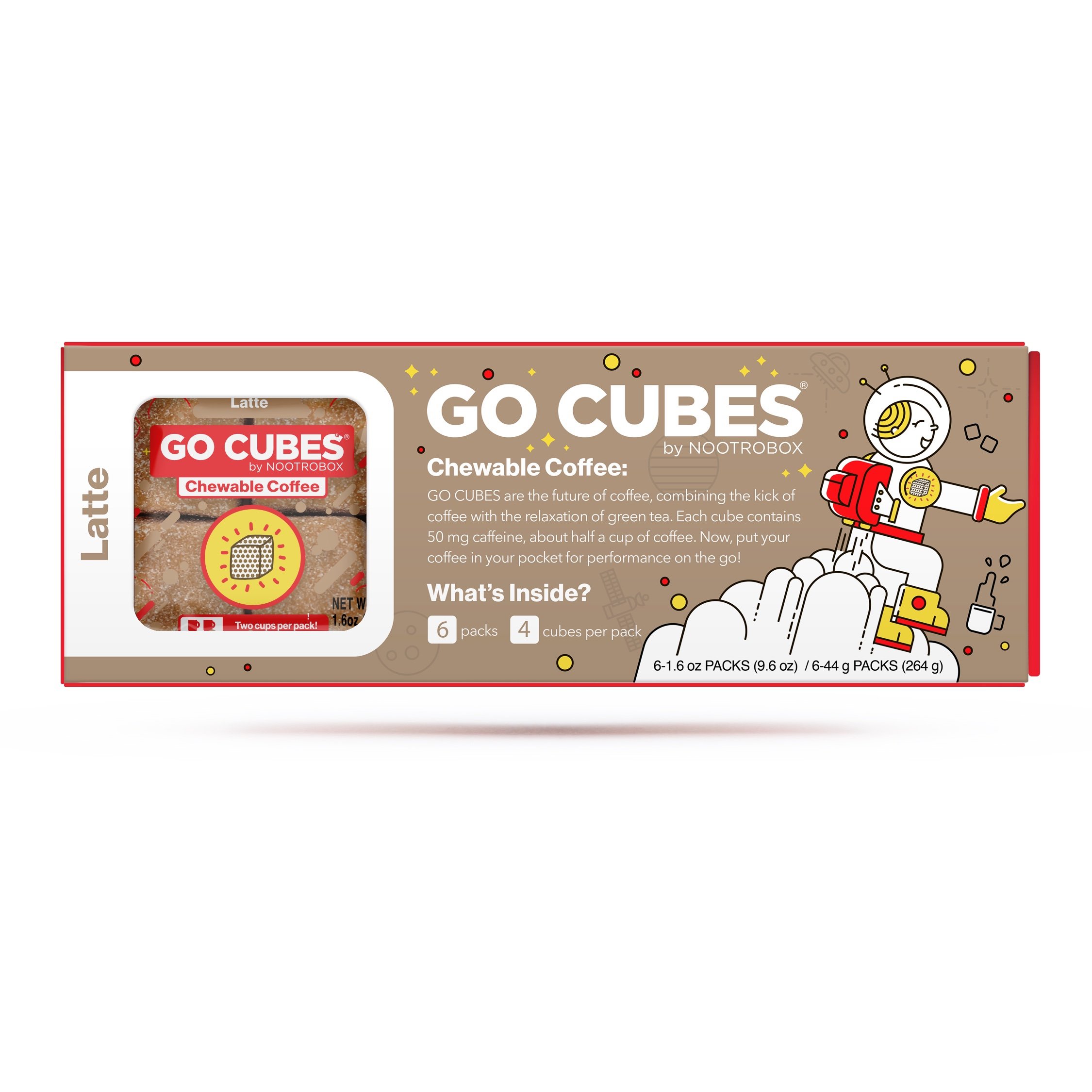 GO CUBES Energy Chews, Latte Coffee Flavored, 4 count chews (6 Pack