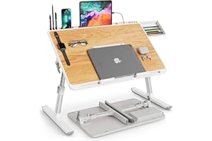Monomi Laptop Desk for Bed, Height & Angle Adjustable Laptop Stand for Bed,X-Large Folding Portable Lap Desks Trays with Storage Drawers, Lap Table for Eating, Working, Writing and Drawing