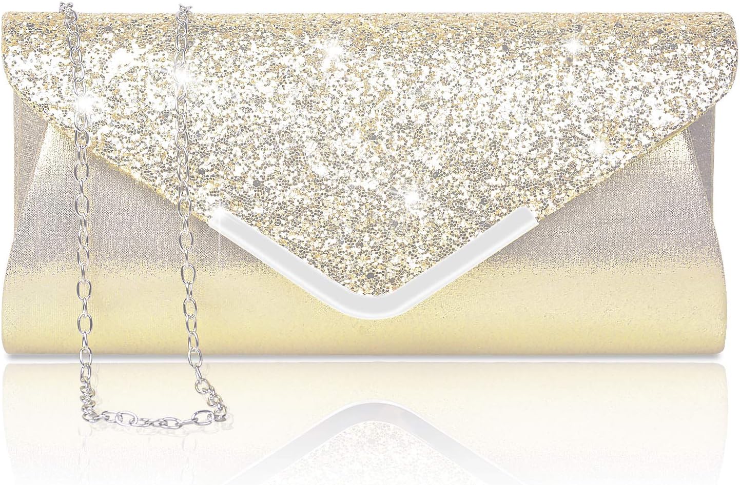 Larcenciel Women Clutch Bag Elegant Sequins Evening Clutch Purse Chain Shoulder Bags Sparkly gold Evening Bridal Prom Party Handbag Purse