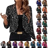 BUERCWS Womens Sequin Jackets 3/4 Sleeve Open Front Sparkly Blazer Jacket Shiny Bling Dressy Casual Holiday Party Coat