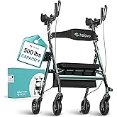 Helavo Extra Wide 28.3" Bariatric Upright Walker for Seniors, 500 lbs Capacity with 8“ Flat-Free Solid Rubber Tires, Height Adjustable Stand Up Walker with Seat, All Terrain Heavy Duty Rollator
