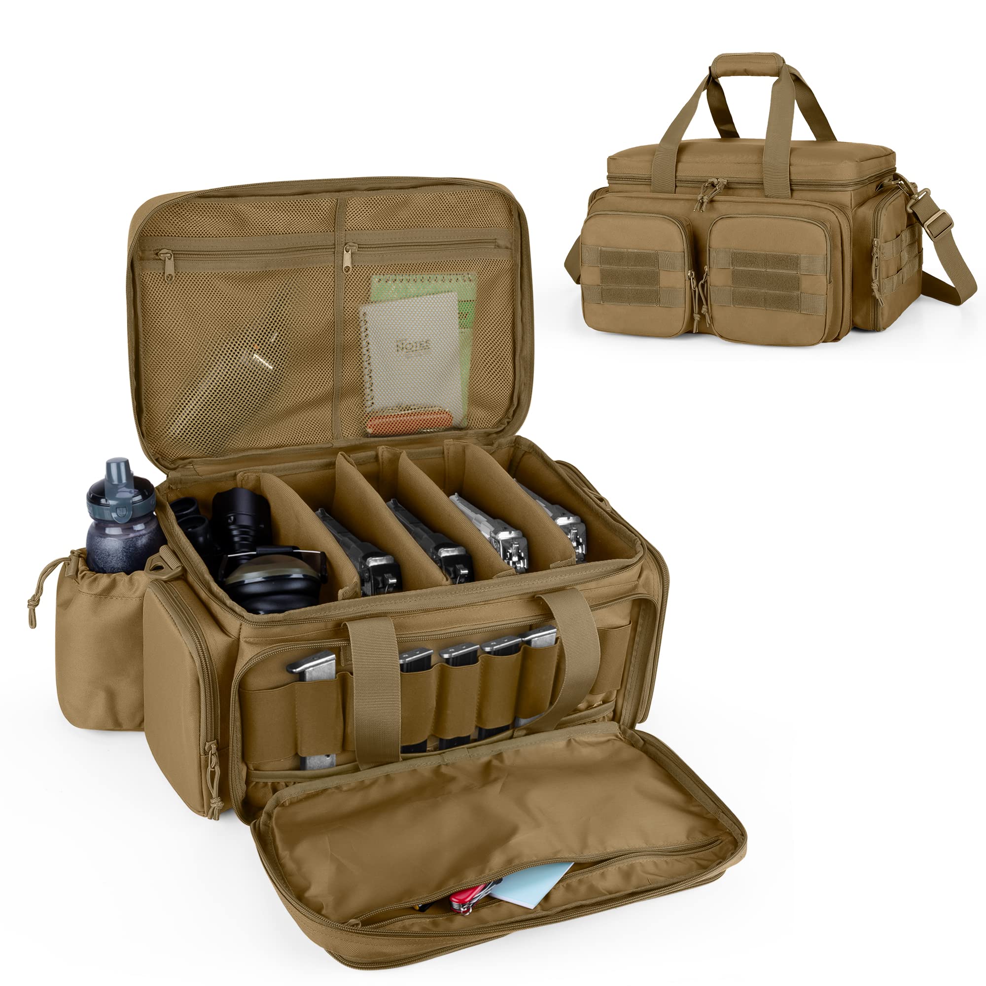 Photo 1 of DSLEAF Tactical Pistol Range Bag for 5 Handguns, Shooting Gun Duffle Bag with 9X Magazine Slots for Hunting and Range Outdoor Activities