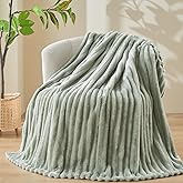 NEWCOSPLAY Super Soft Twin Blanket Sage Green Premium Silky Flannel Fleece 3D Ribbed Jacquard Lightweight Bed Blanket All Season Use (Sage Green Ribbed, Twin(60"x80"))