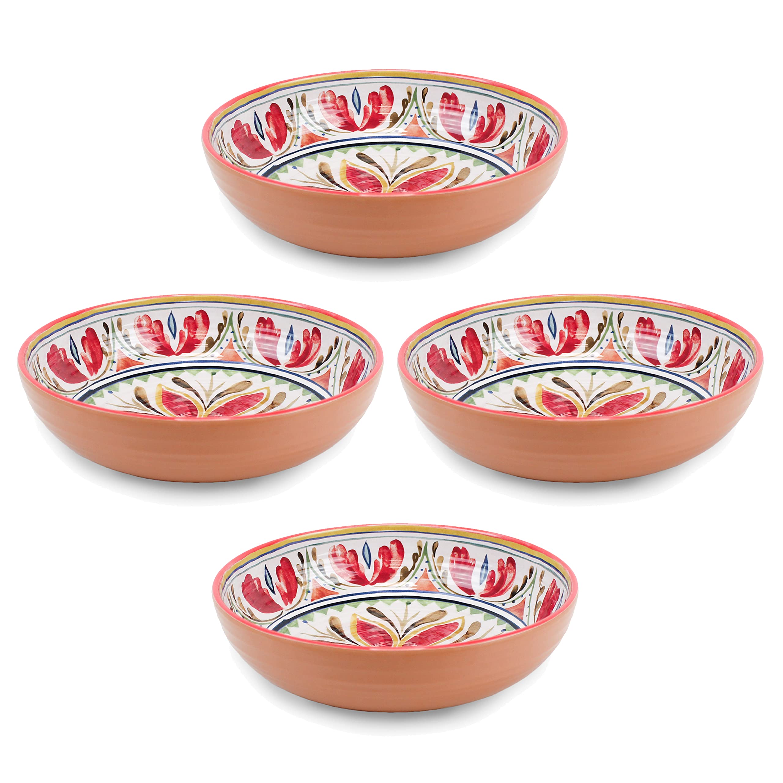 Auntie Morags Mediterranean Melamine Bowls Set of 4 - Outdoor/Camping/Picnic Dishwasher Safe & Chip Resistant Low Bowls