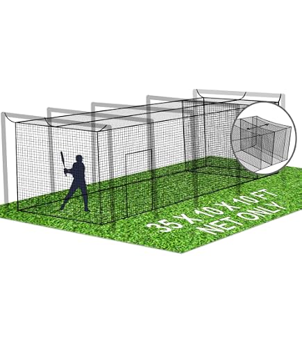Filet De Cage De Frappe Baseball 8x8x20 Pieds - Robuste, Avec Porte, Polyéthylène, Couleur Noir Et Rouge, Garantie 6 Mois