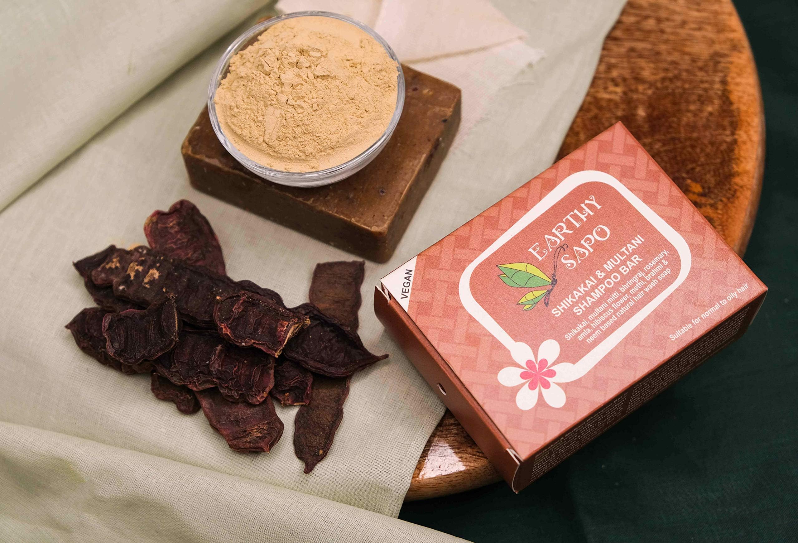 Earthy Sapo Handmade Shikakai & Multani Shampoo Bar suitable for oily hair, 100g - Pack of 3