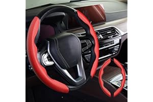 Steering Wheel Cover,Carbon Fiber Leather Steering Wheel Grip,Universal Fit 99% Car Wheel Protector (Red)