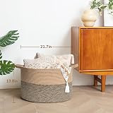 TIMEYARD Extra Large Laundry Hamper Woven Basket 55x55x35cm Black Jute view 2
