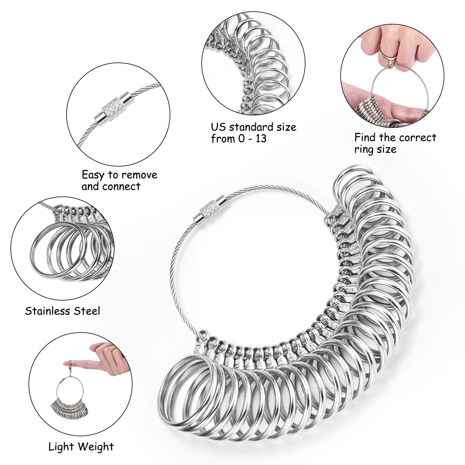 Ring Sizer Measuring Tool, NuLink Aluminum Ring Mandrel Dual Measurement Size Metal Rings Sizers Tools Kit Adjuster for Women Men Rings