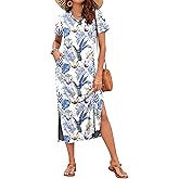 MISFAY Women Summer Maxi Dresses 2026 Casual Short Sleeve Long T Shirt Dress Split Beach Sundress Travel Vacation with Pocket