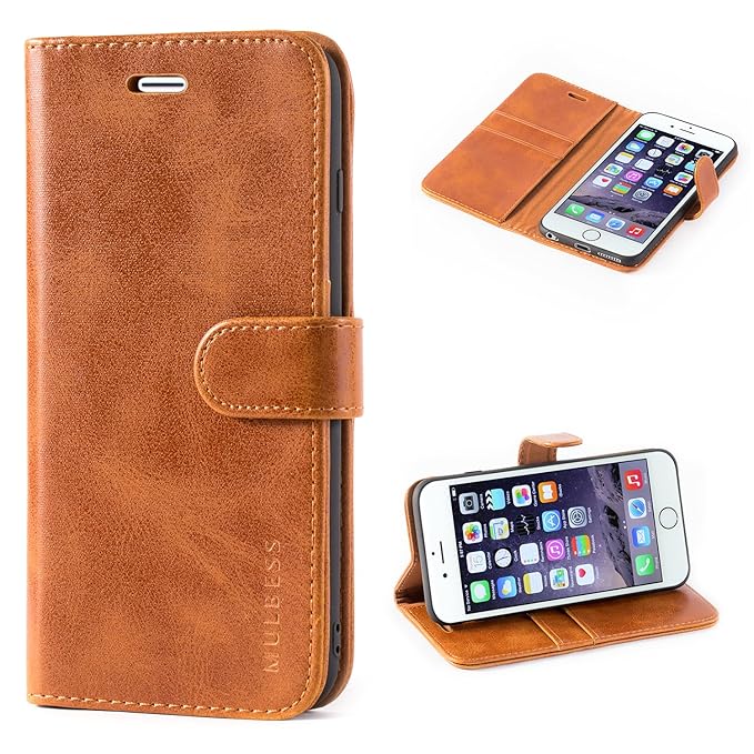 Mulbess Ledertasche im Ständer Book Case / Kartenfach für Apple iPhone 6s / 6 Plus (5,5 Zoll) Tasche Hülle Leder Etui,Braun