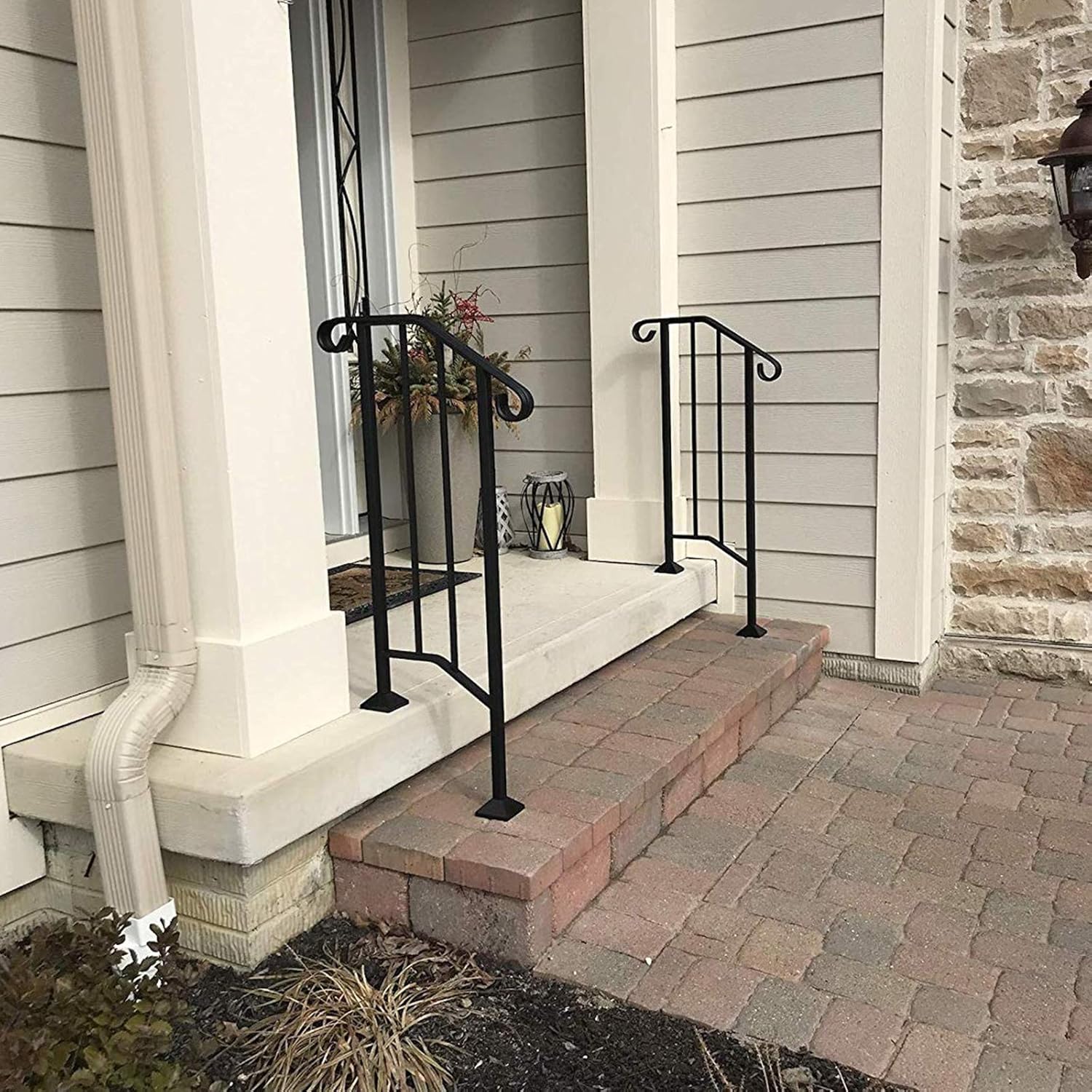 Railings Pickets Happybuy Handrail Picket 2 Fits 2 Or 3 Steps Matte Black Stair Rail Stainless Steel Wrought Iron Handrail With Installation Kit Hand Rails For Outdoor Steps Building Supplies