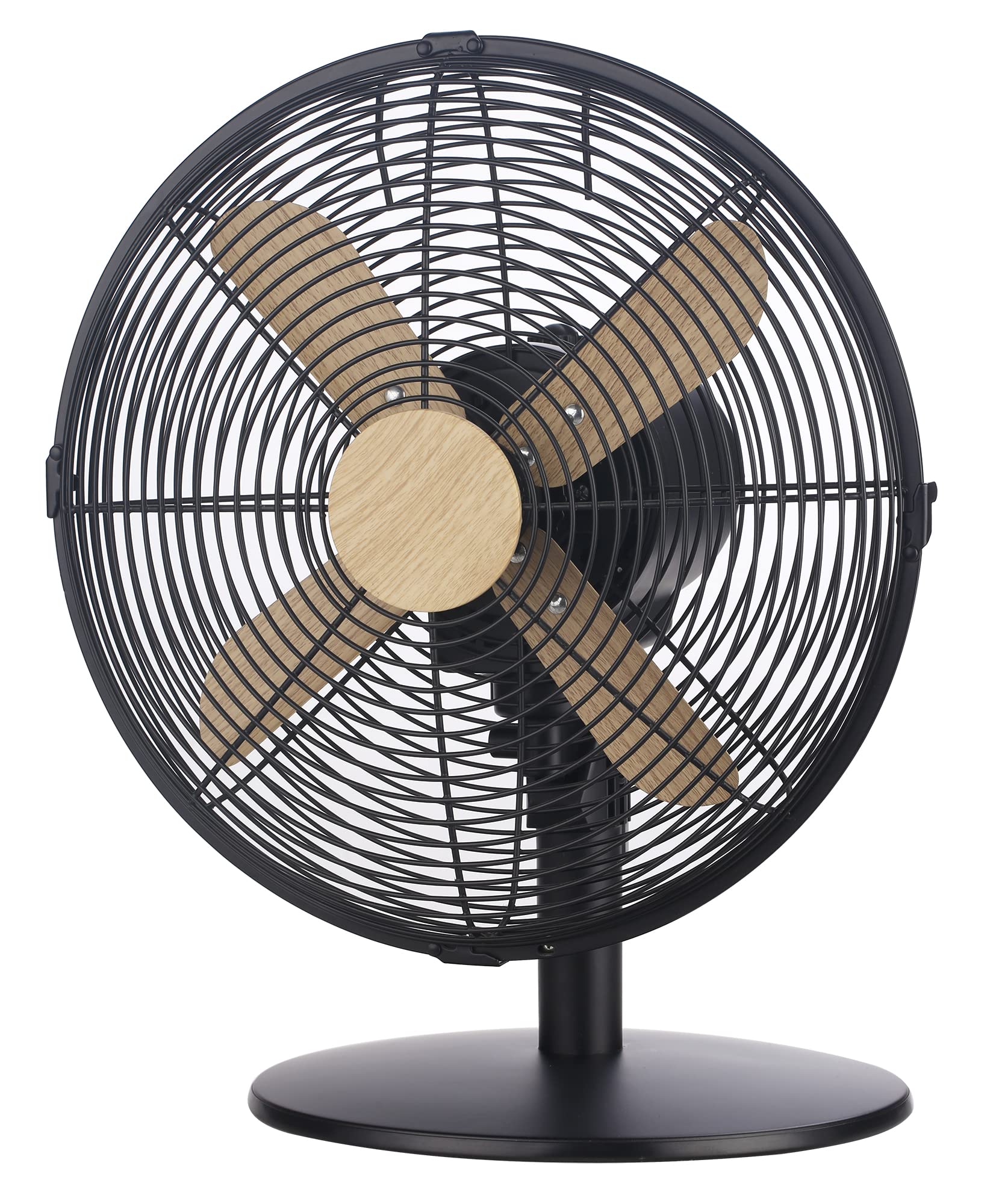 Russell Hobbs RHMDF1201WDB 12" Scandi Electric Desk Fan, 3 Speed Settings, Oscillating Fan & Adjustable Tilt, 45W, Black and Wood Effect